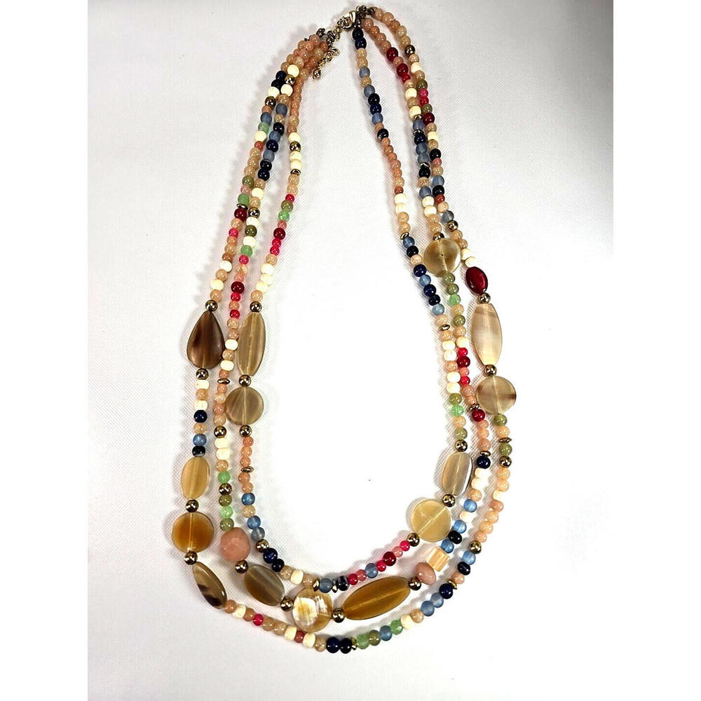 Chicos Multi Color Mixed Bead Multi Strand Statement Necklace 18” Boho Chic